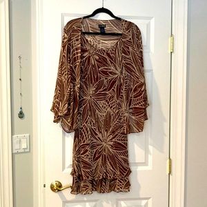 Size 12 Eva Blue Brown/cream cocktail dress with sequin and bead enhancements.